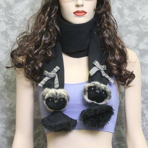 New Puppy At Heart Pug Scarf - Black with Plush Pug Head